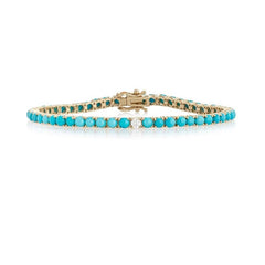 14K Gold Turquoise Tennis Bracelet with Diamonds | Vintage Art Deco Style