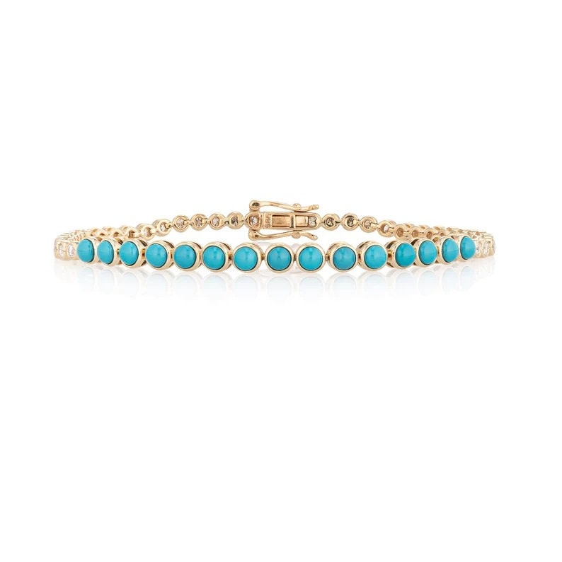 14K Gold Turquoise Tennis Bracelet with Diamonds | Vintage Art Deco Style