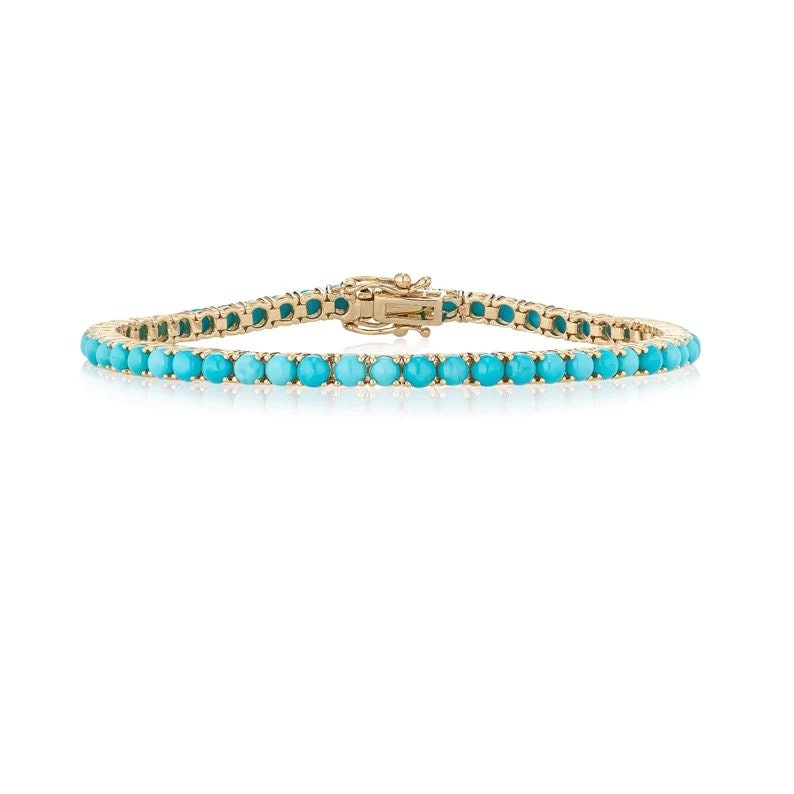 14K Gold Turquoise Tennis Bracelet with Diamonds | Vintage Art Deco Style