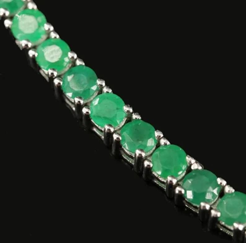 Emerald Chain Link Bracelet with Tennis Beaded Charms - Gift for Wife