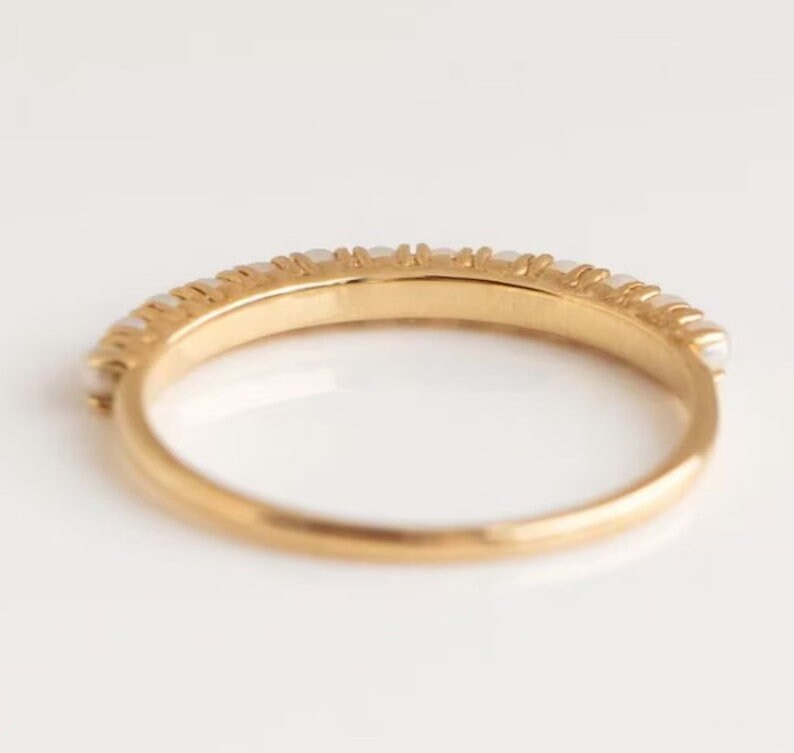Elegant 14k Gold Pearl Ring - Perfect Christmas Gift for Mom - Timeless Pearl Stacking Band - \Delicate Pearl Eternity Band Ring