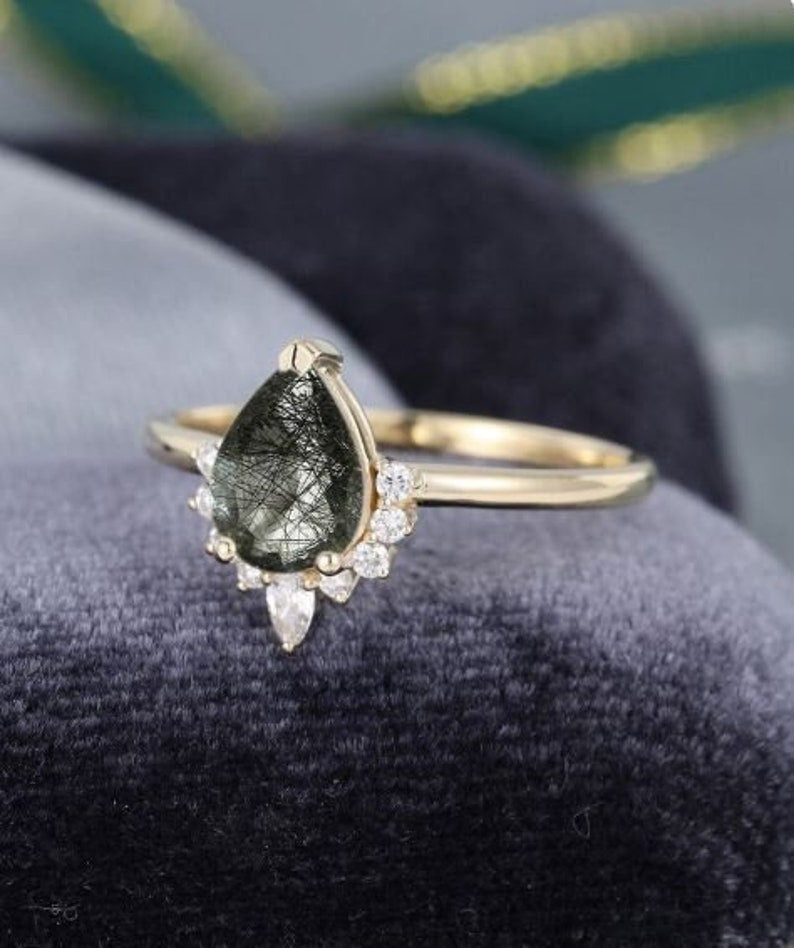 Sterling Silver & Rose Gold Rutilated Quartz Crown Ring - Gemstone Cluster Ring