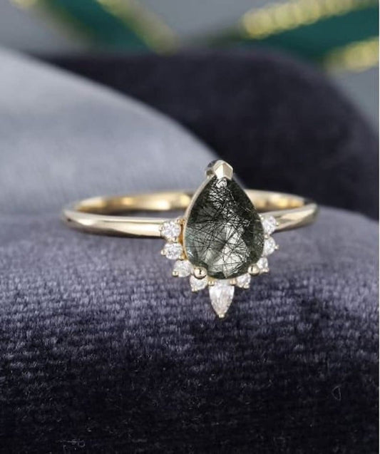 Sterling Silver & Rose Gold Rutilated Quartz Crown Ring - Gemstone Cluster Ring