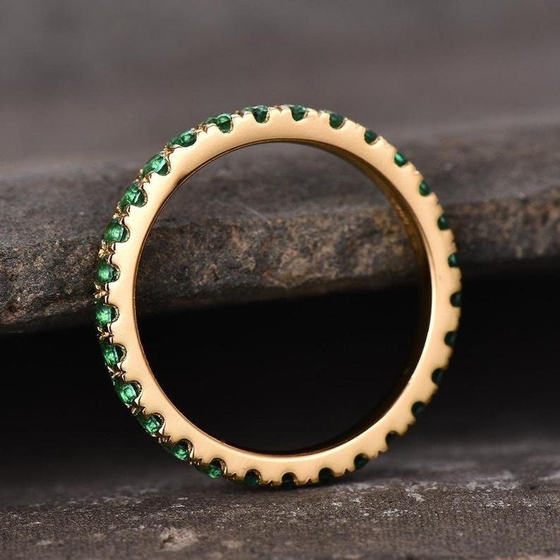 Emerald Eternity Band: Yellow Gold Stacking Ring, May Birthstone