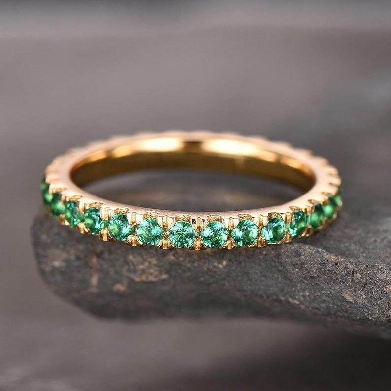 Emerald Eternity Band: Yellow Gold Stacking Ring, May Birthstone