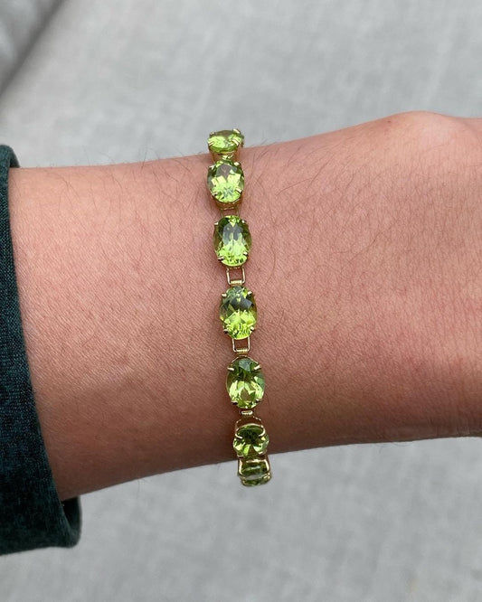 Peridot Bracelet, Natural Peridot Oval Tennis Bracelet in .925 Sterling Silver, August Birthstone Bracelet, Gifts for Her, Green Gemstone