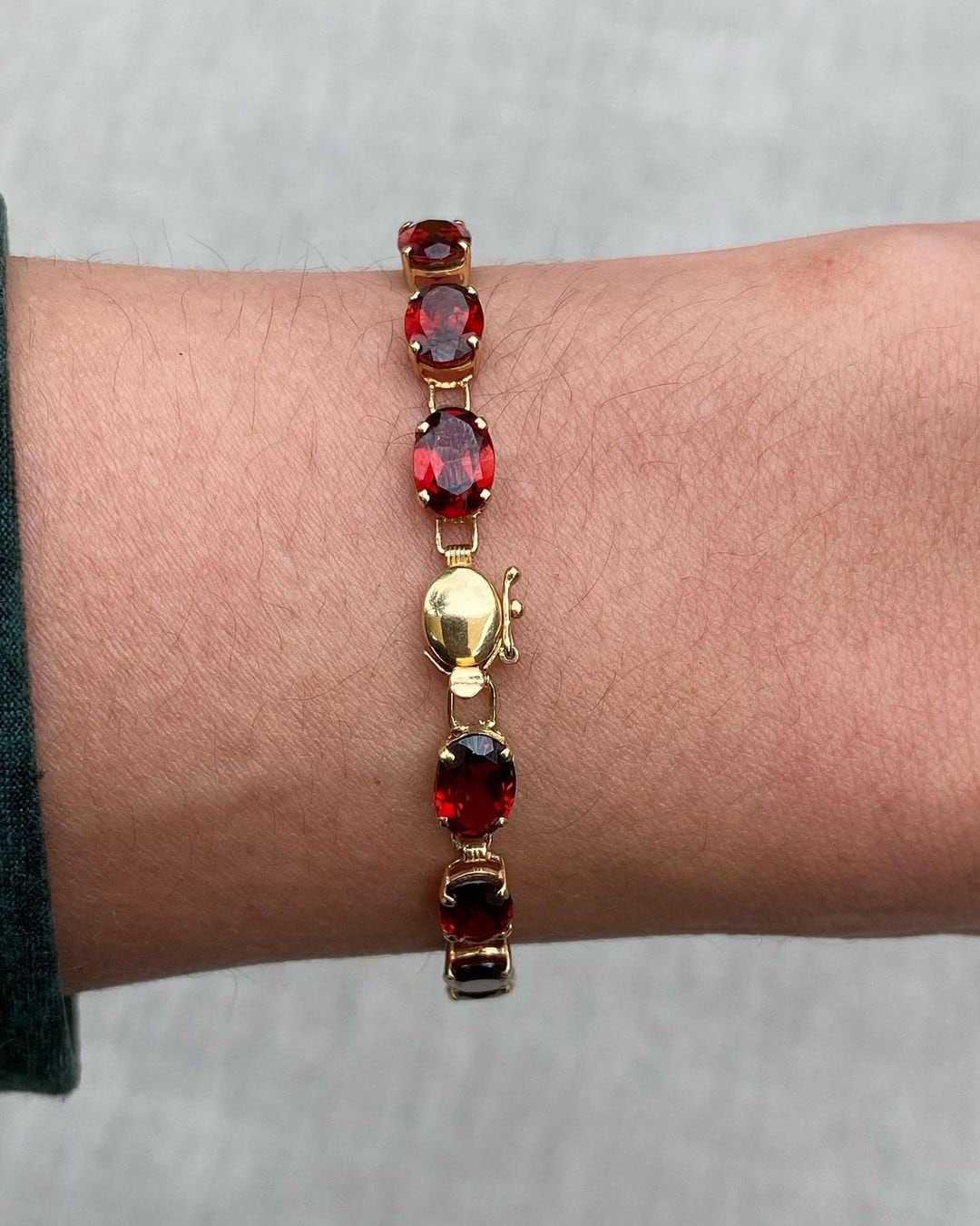 Natural Garnet bracelet 18K Yellow Gold Plated, Garnet Tennis Bracelet for Women, Gift For Her, Sterling Silver Tennis Bracelet