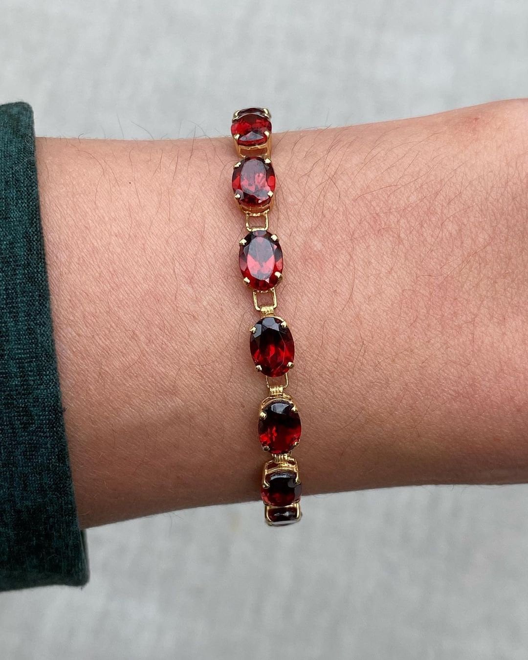 Natural Garnet bracelet 18K Yellow Gold Plated, Garnet Tennis Bracelet for Women, Gift For Her, Sterling Silver Tennis Bracelet