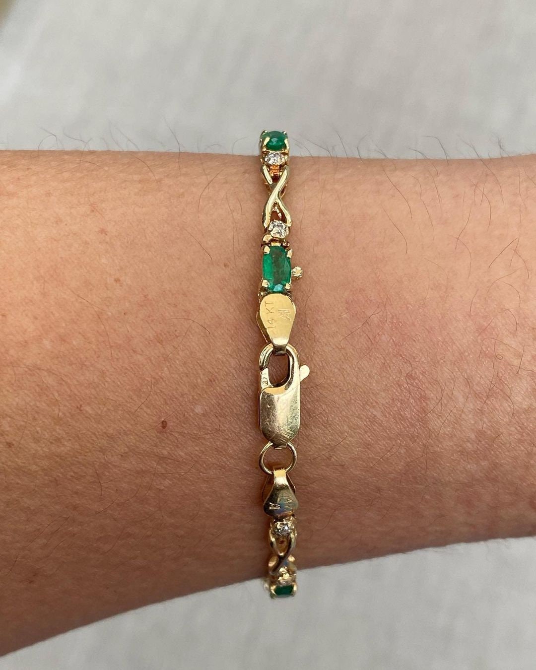 Tennis Bracelet 3x5mm Oval Cut Emerald Gemstone Bracelet, Solid 14k Yellow Gold Emerald Sapphire Tennis Bracelet, Prong Set Tennis Bracelet