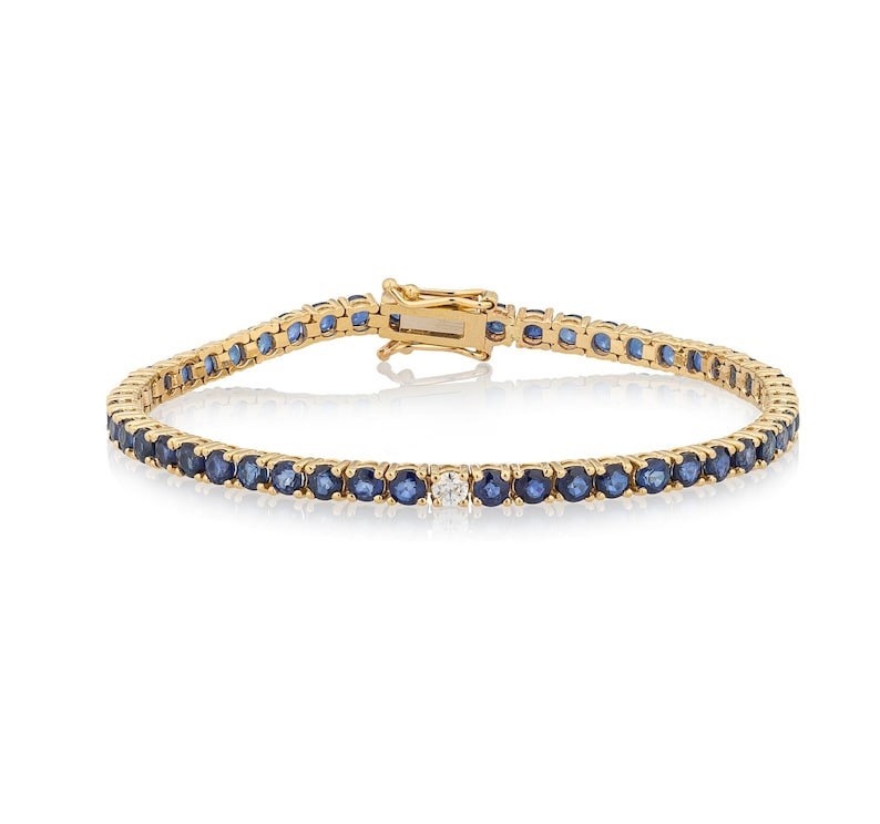 14 Karat Gold Blue Sapphire Tennis Bracelet with Single Diamond | Art Deco vintage Sapphire bracelet gold | Blue Sapphire Tennis Bracelet