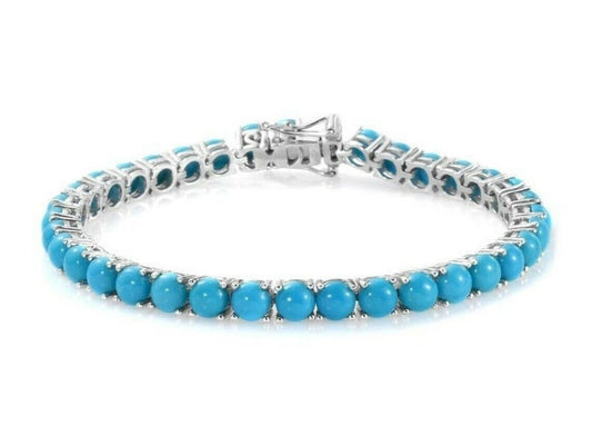 Sterling Silver Turquoise Tennis Bracelet: Handmade Art Deco Gemstone Bracelet