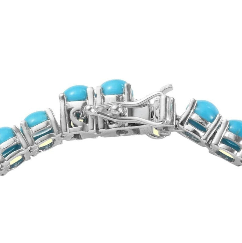 Sterling Silver Turquoise Tennis Bracelet: Handmade Art Deco Gemstone Bracelet