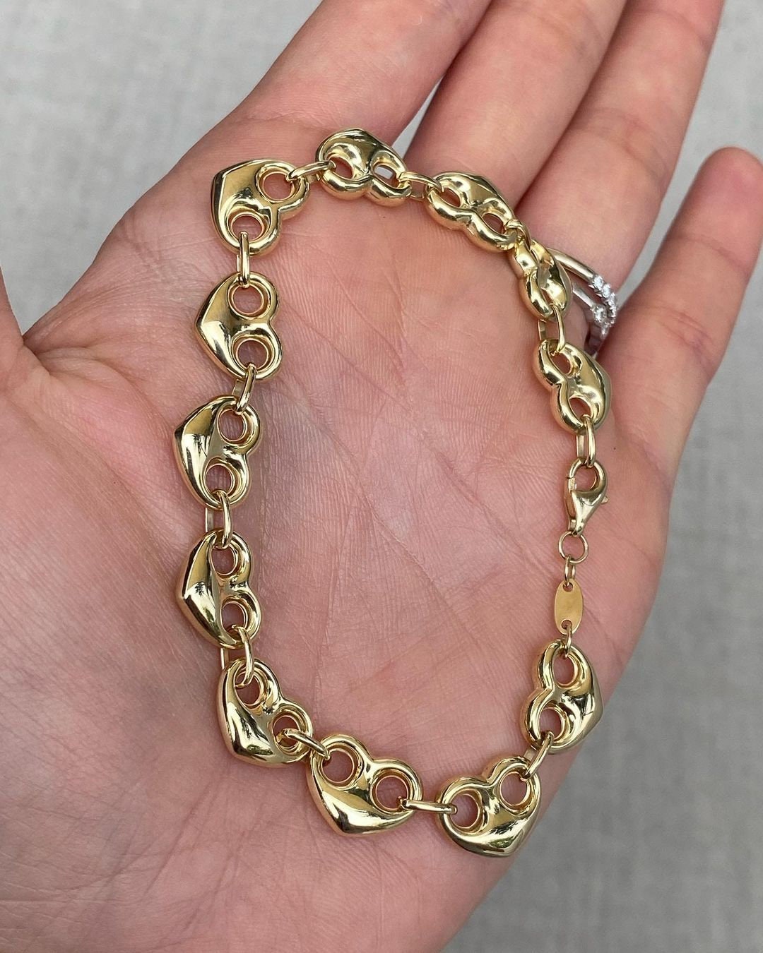 14k gold puffy heart mariner bracelet | 18k gold bracelet | best for gifting | daily wear bracelet mariner bracelet , best for gifting