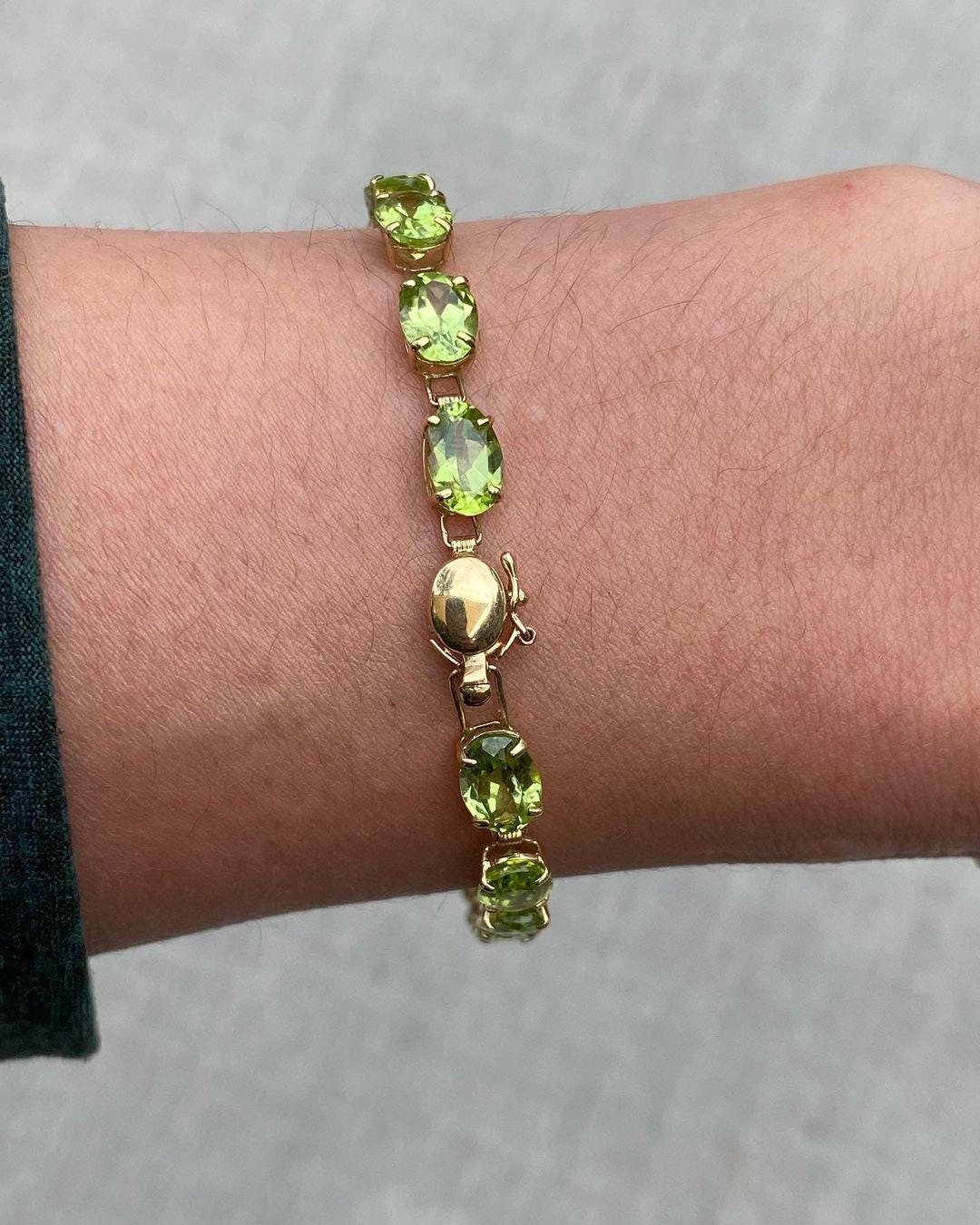 Peridot Bracelet, Natural Peridot Oval Tennis Bracelet in .925 Sterling Silver, August Birthstone Bracelet, Gifts for Her, Green Gemstone
