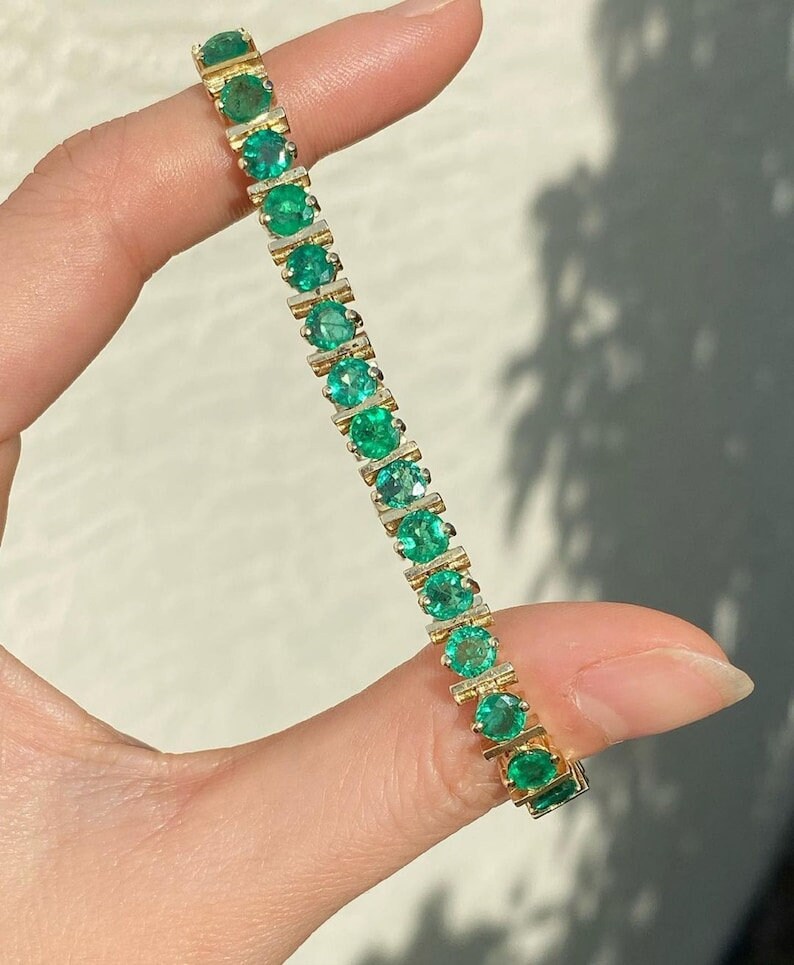 Natural Emerald Bracelet anniversary gift for her wedding gift 14k rose gold yellow gold emerald bracelet birthday gift for girlfriend