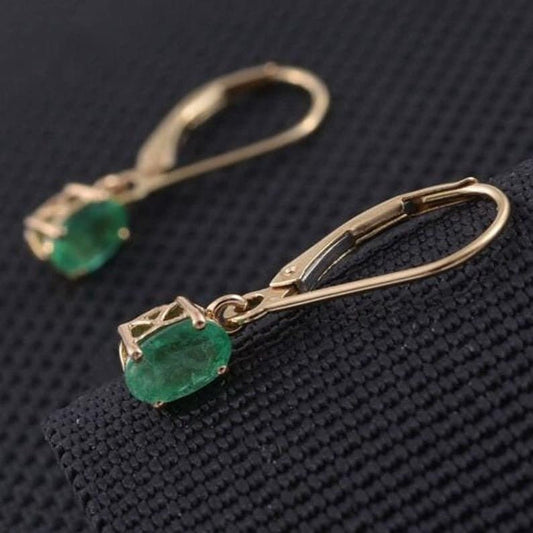 Natural Emerald Gold Earrings Green Emerald Earrings Lever back Earrings Emerald Earring Gift for her Anniversary Gift Mother's day Gift