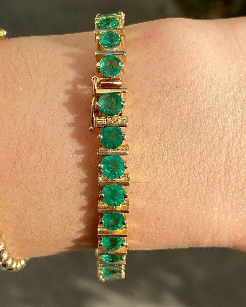 Natural Emerald Bracelet anniversary gift for her wedding gift 14k rose gold yellow gold emerald bracelet birthday gift for girlfriend