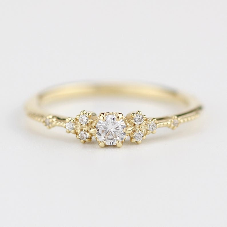 Yellow gold Engagement Ring, Minimalist Simple Ring, Diamond Engagement Ring, Dainty Diamond Engagement Ring, Gift for her, Cute small ring