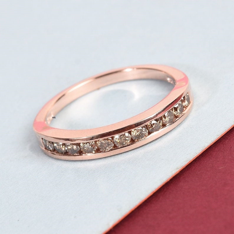 Natural Champagne Diamond ring, Champagne Diamond Rose gold Ring, 18k Rose gold Filled Ring, Gift for her, Mother's Day Gift ring