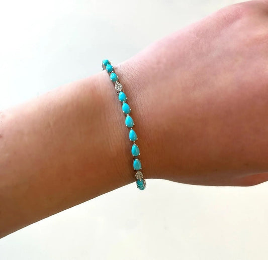 Pear Turquoise Bracelet: Solid 925 Sterling Silver Gemstone Bracelet