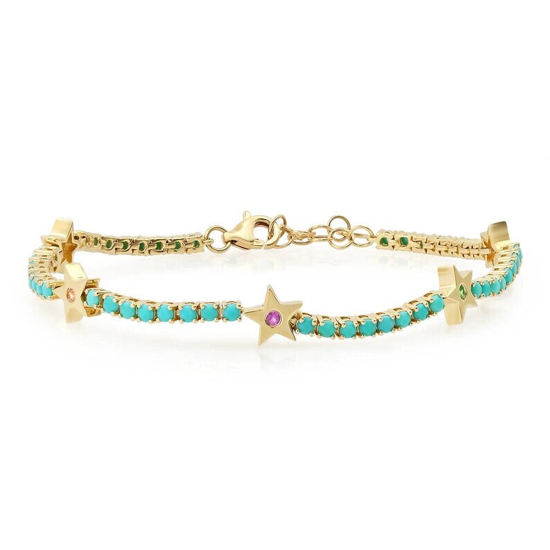 Sleeping Beauty Turquoise Star Bracelet - Sterling Silver Diamond December Birthstone Gift