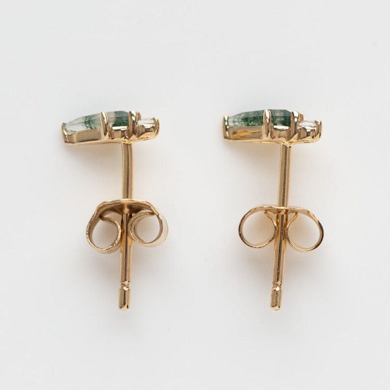 14K Gold Natural Moss Agate Stud Earring, Kite Shape Earring, 14K Gold Earring, Moss Agate Kite Stud Earring, Women Christmas Gift