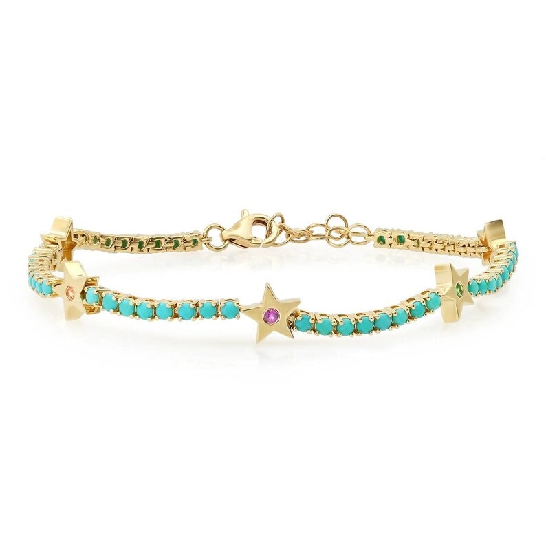 Sleeping Beauty Turquoise Star Bracelet - Sterling Silver Diamond December Birthstone Gift