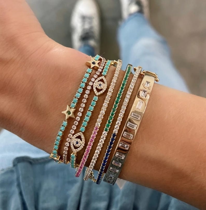 Sleeping Beauty Turquoise Star Bracelet - Sterling Silver Diamond December Birthstone Gift