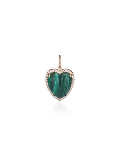 14K Yellow Gold and Diamond Malachite Necklace /14k Gold Handmade Pendant /Wedding Jewelry/Solid 14k Gold/Diamond Accent/Victorian Pendant