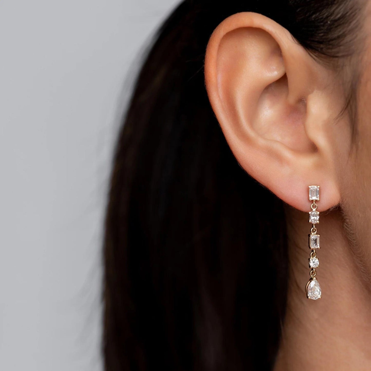 Multi-Cut Lab Diamond Drop Earrings: Sterling Silver, 10k/14k Gold