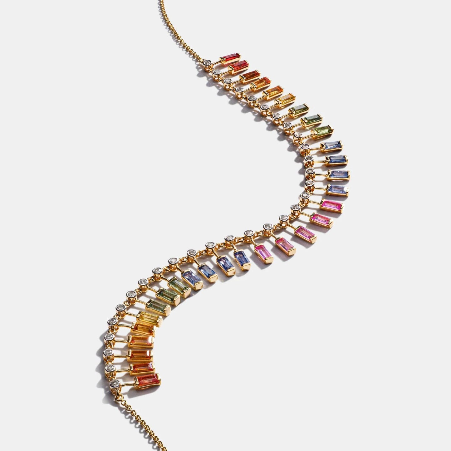 Natural Multi Sapphire Baguette Cut Necklace, Rainbow sapphire choker necklace, Natural rainbow Necklace, Gift For Her,  Christmas  Gift