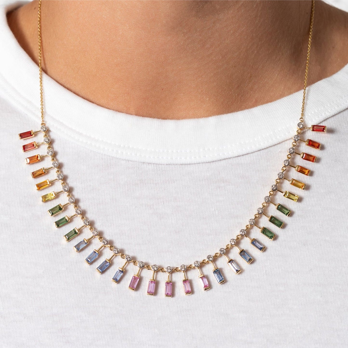 Natural Multi Sapphire Baguette Cut Necklace, Rainbow sapphire choker necklace, Natural rainbow Necklace, Gift For Her,  Christmas  Gift