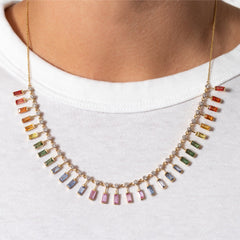 Natural Multi Sapphire Baguette Cut Necklace, Rainbow sapphire choker necklace, Natural rainbow Necklace, Gift For Her,  Christmas  Gift