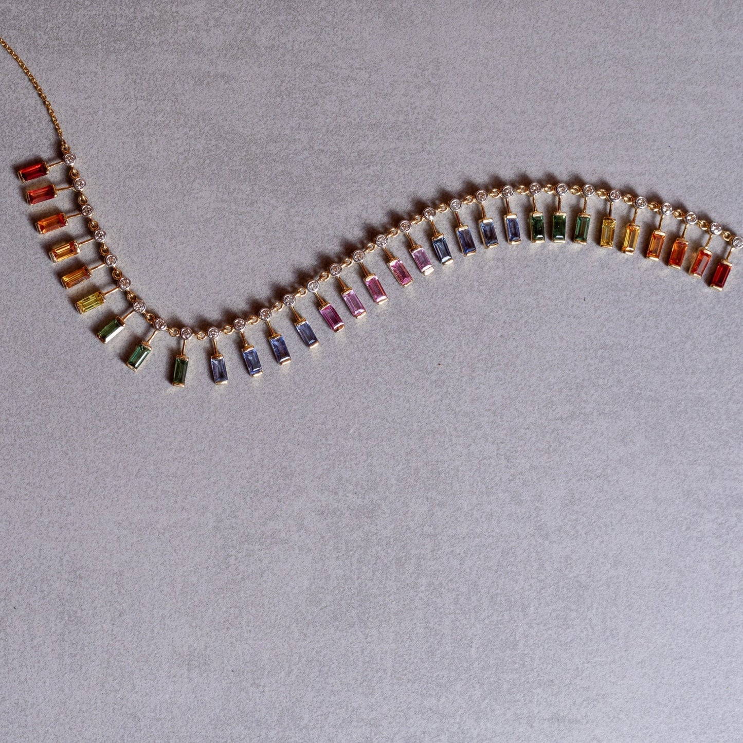 Natural Multi Sapphire Baguette Cut Necklace, Rainbow sapphire choker necklace, Natural rainbow Necklace, Gift For Her,  Christmas  Gift