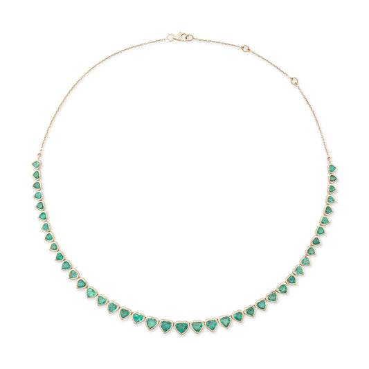 Heart Emerald 925 Sterling Silver Over in 14K Yellow Gold Plated Bezel Set  Emerald Heart Tennis Necklace,  Heart Emerald Necklace