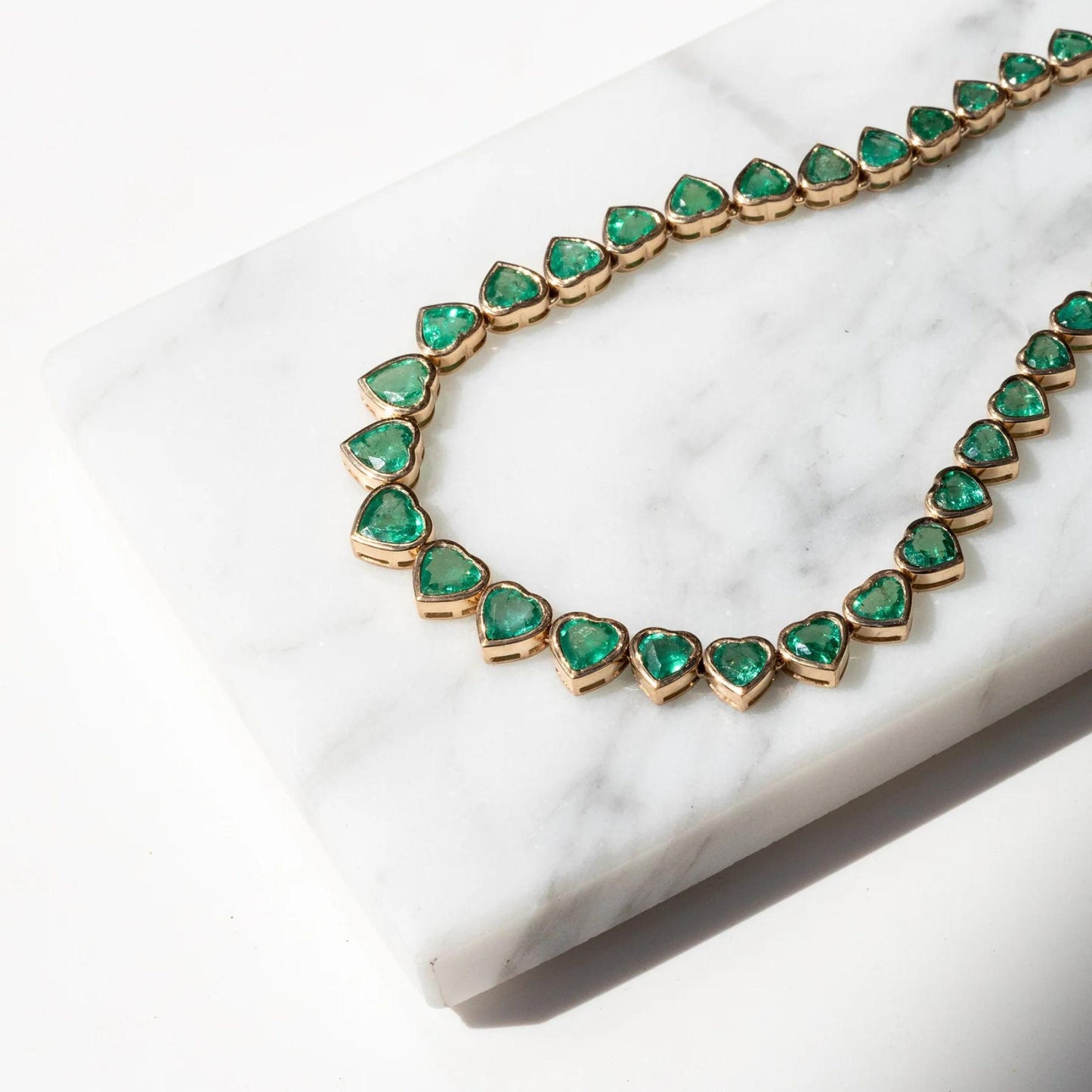 Heart Emerald 925 Sterling Silver Over in 14K Yellow Gold Plated Bezel Set  Emerald Heart Tennis Necklace,  Heart Emerald Necklace
