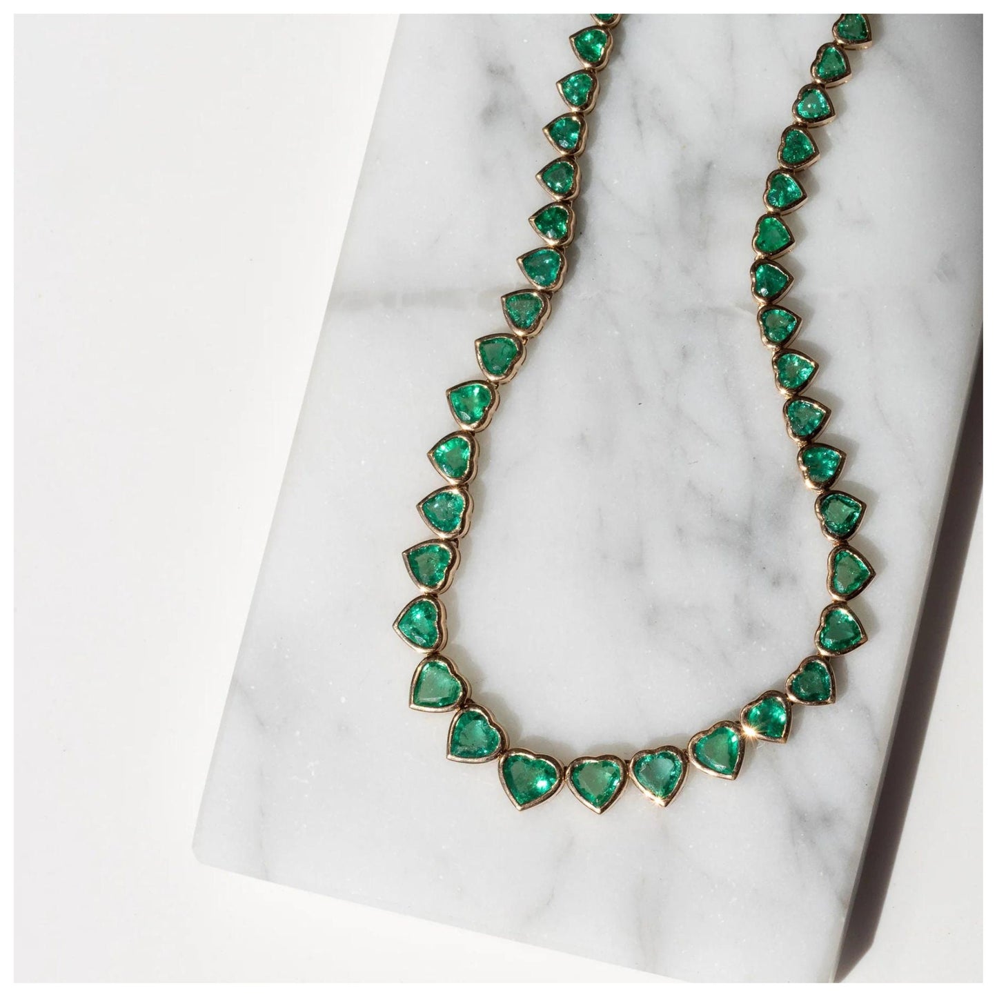 Heart Emerald 925 Sterling Silver Over in 14K Yellow Gold Plated Bezel Set  Emerald Heart Tennis Necklace,  Heart Emerald Necklace