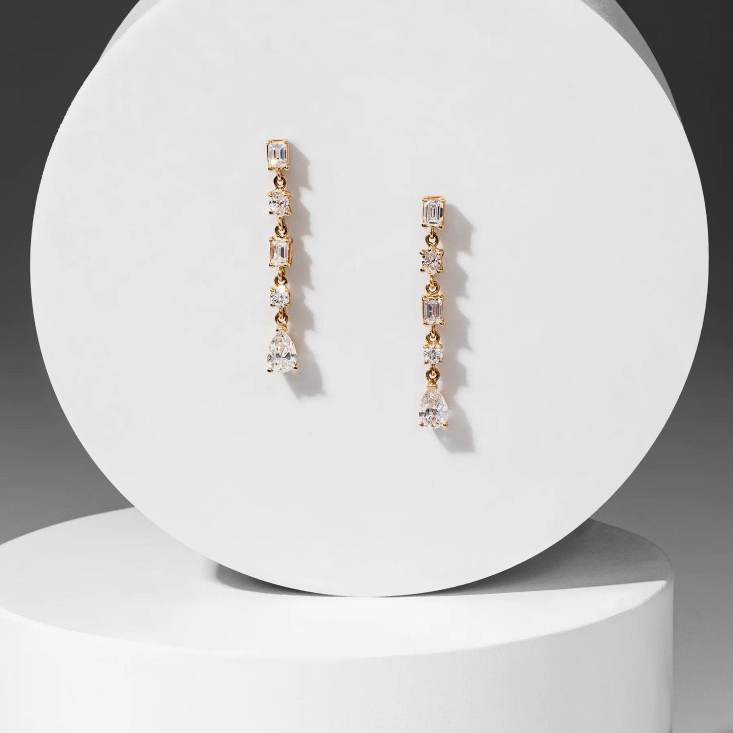 Multi-Cut Lab Diamond Drop Earrings: Sterling Silver, 10k/14k Gold