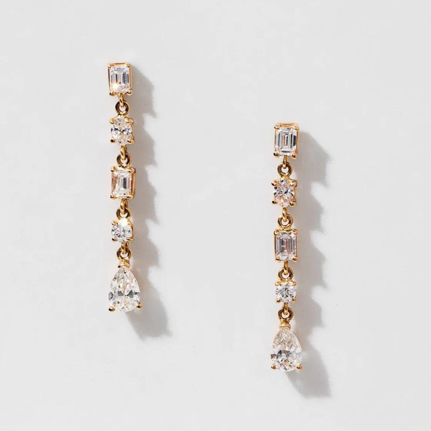 Multi-Cut Lab Diamond Drop Earrings: Sterling Silver, 10k/14k Gold
