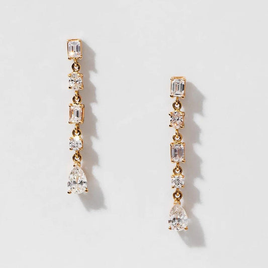 Multi-Cut Lab Diamond Drop Earrings: Sterling Silver, 10k/14k Gold