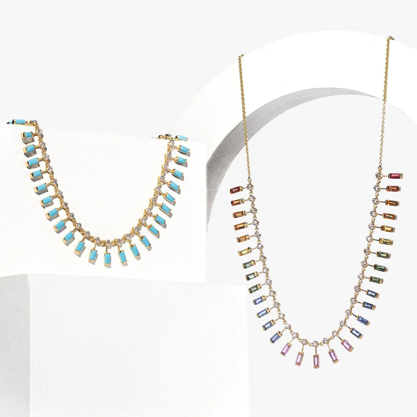 Turquoise Baguette Choker Necklace: 925 Sterling Silver, 10k/14k Gold