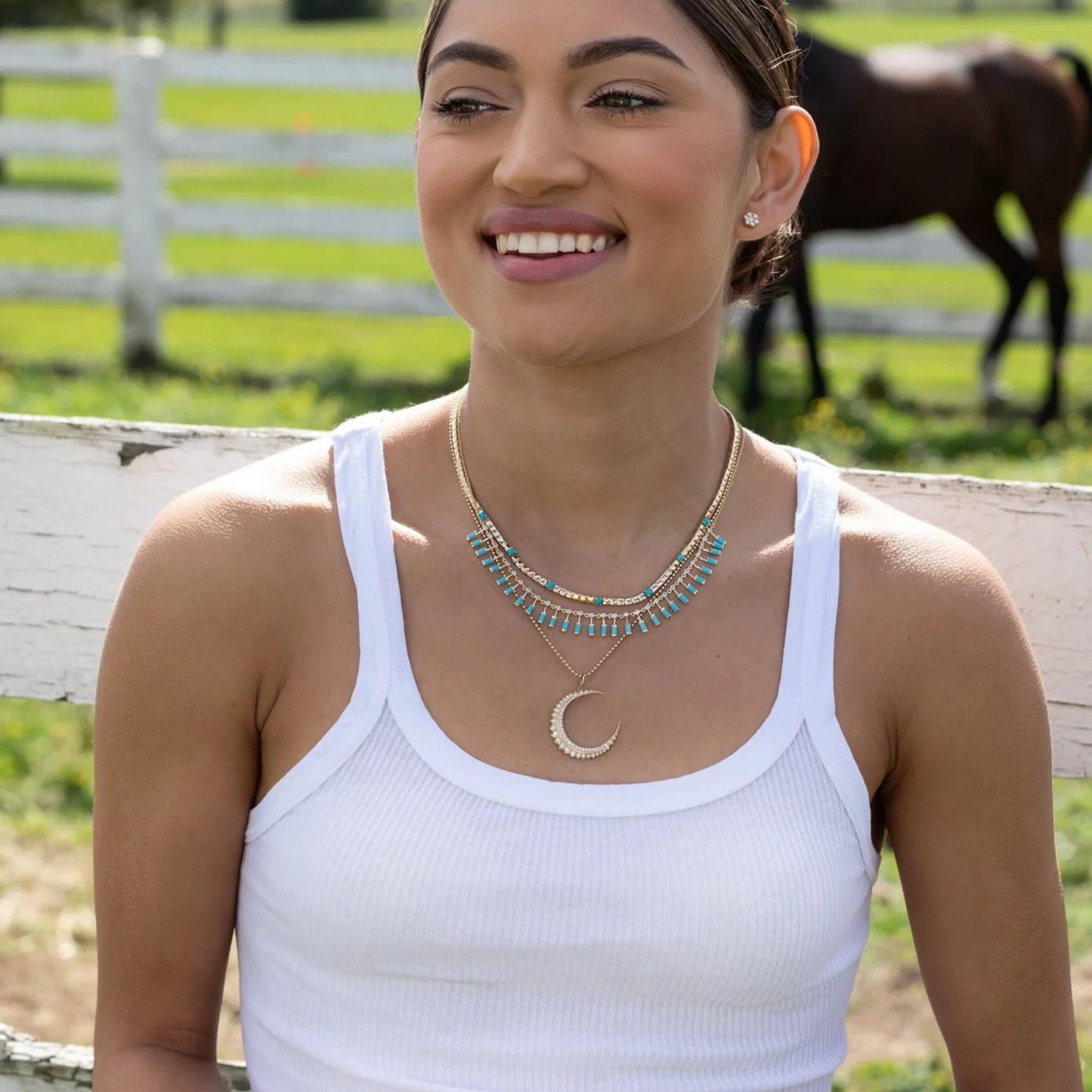 Turquoise Baguette Choker Necklace: 925 Sterling Silver, 10k/14k Gold