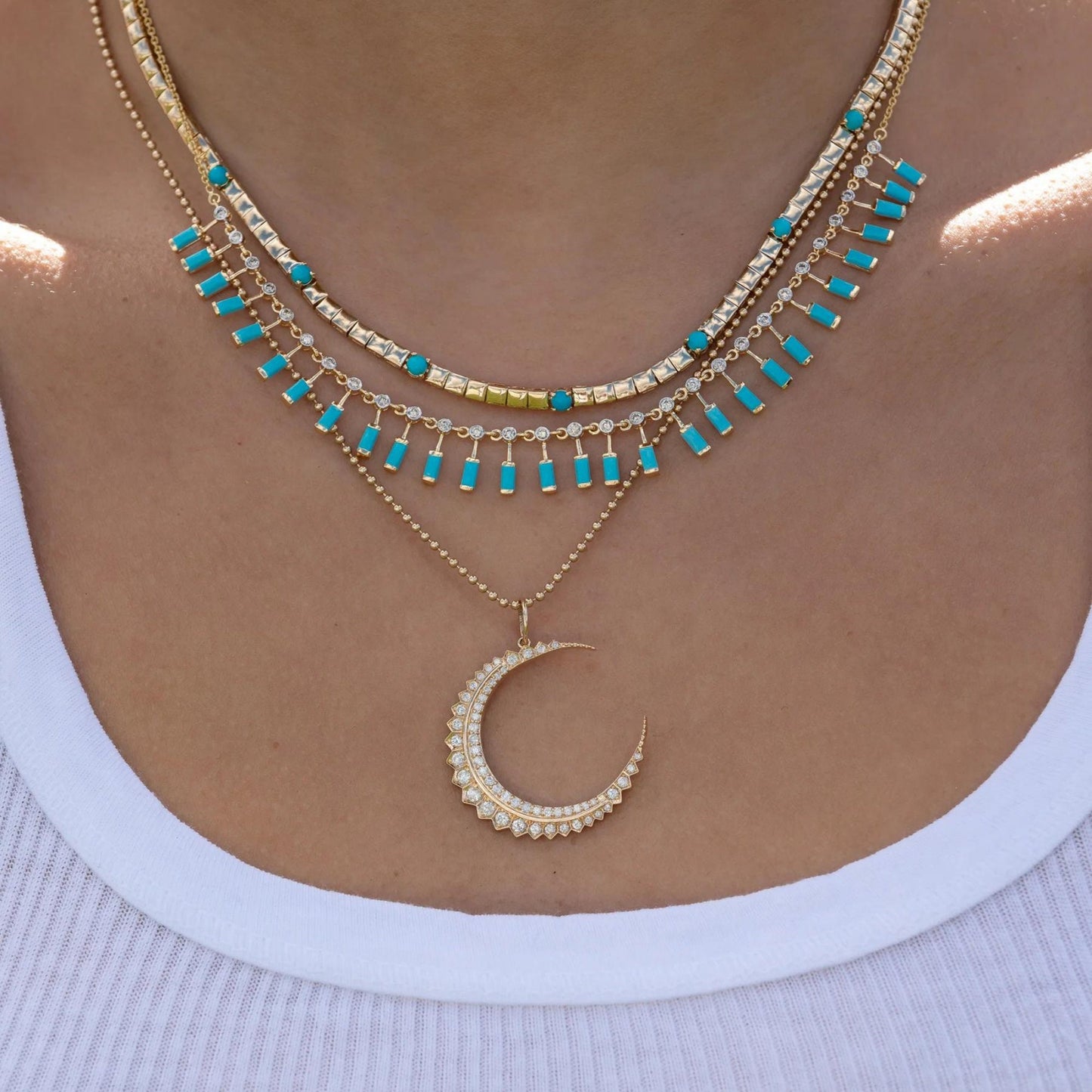 Turquoise Baguette Choker Necklace: 925 Sterling Silver, 10k/14k Gold