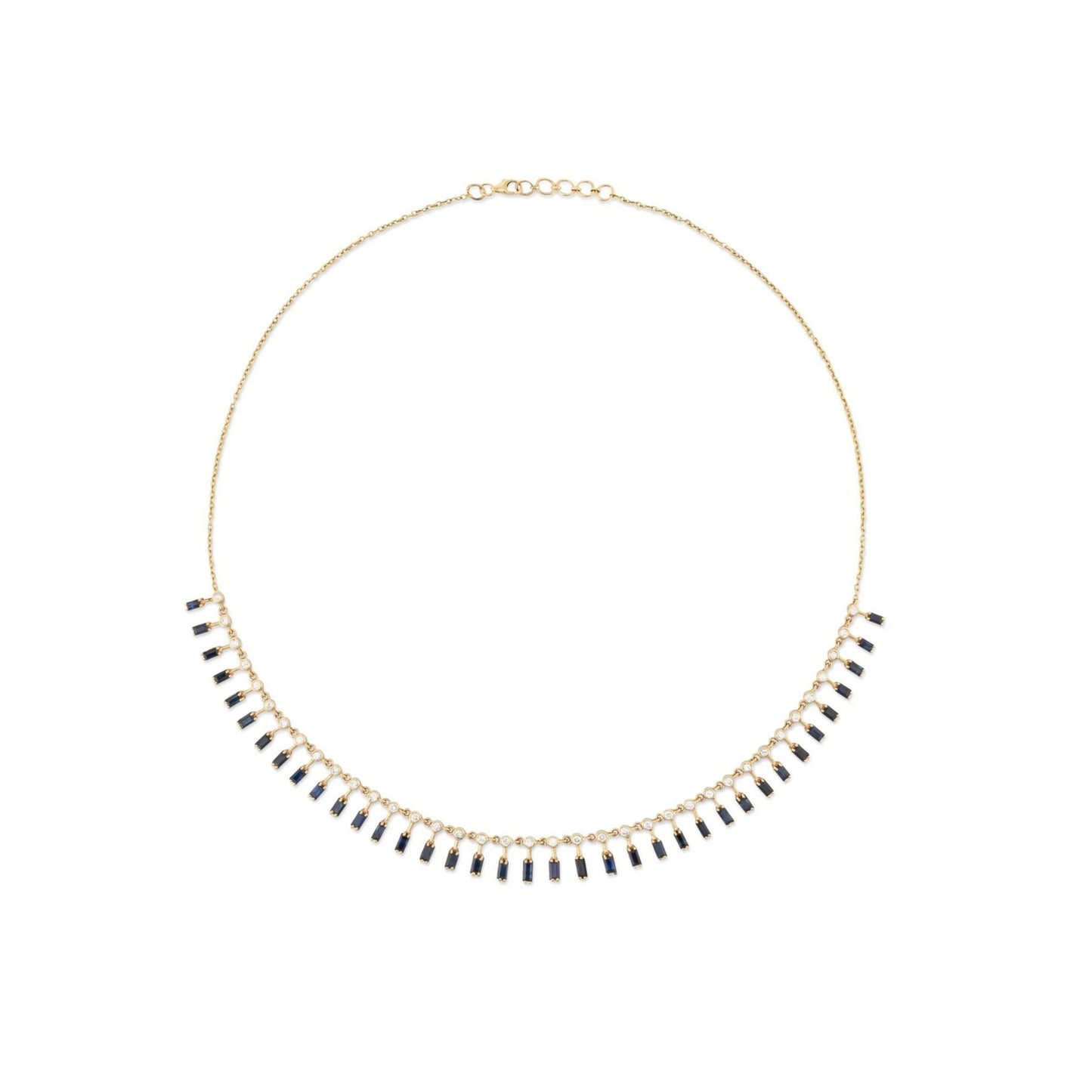 Blue Sapphire Baguette Necklace: Sterling Silver Choker
