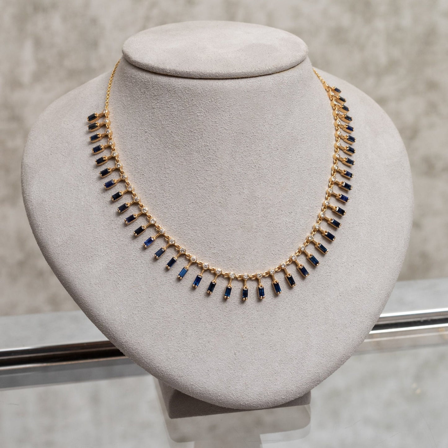 Blue Sapphire Baguette Necklace: Sterling Silver Choker