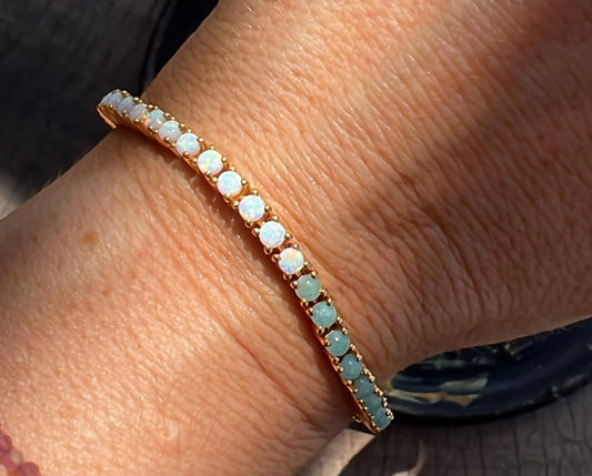 Opal & Amazonite Tennis Bracelet, Natural Amazonite Bracelet, 925 Sterling Silver, Tennis Bracelet, March Birthstone, Gemstone Bracelet