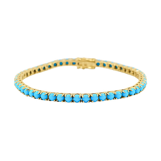 Turquoise 14K Gold plated Tennis Bracelet Round turquoise tennis bracelet gold | Art Deco vintage turquoise bracelet gold turquoise bracelet