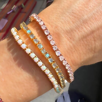 Opal & Amazonite Tennis Bracelet, Natural Amazonite Bracelet, 925 Sterling Silver, Tennis Bracelet, March Birthstone, Gemstone Bracelet