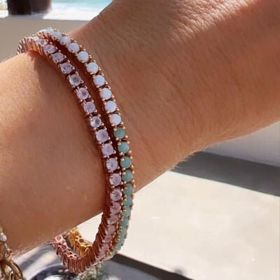 Opal & Amazonite Tennis Bracelet, Natural Amazonite Bracelet, 925 Sterling Silver, Tennis Bracelet, March Birthstone, Gemstone Bracelet