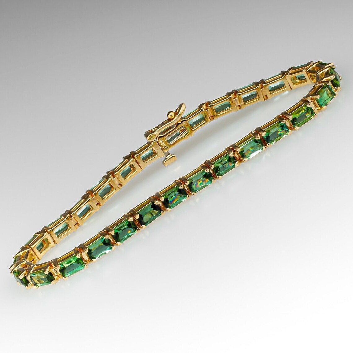 Baguette Emerald Tennis Bracelet: 925 Sterling Silver Prong Set